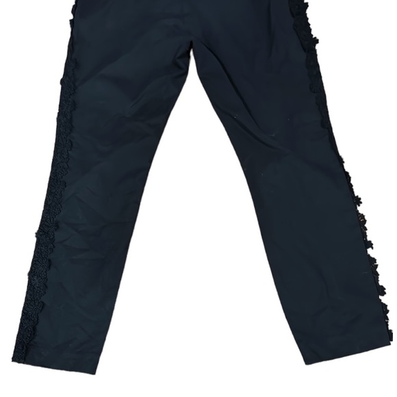 Anthropologie Elevenses Black Daisy Crochet Lace Trimmed Tuxedo Crop Pants - 6 - Picture 10 of 15